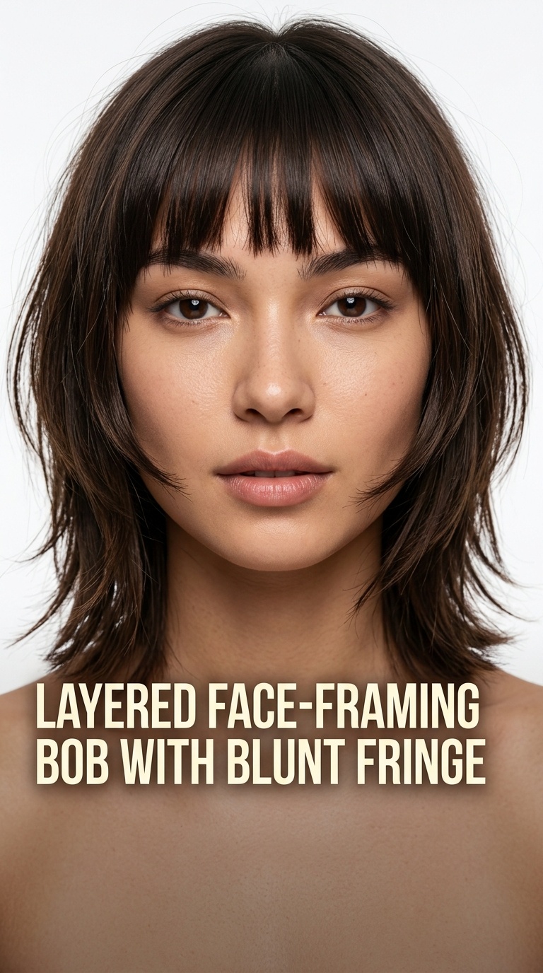 Layered Face-Framing Bob with Blunt Fringe