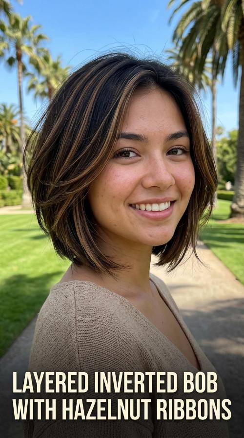 Layered Inverted Bob with Hazelnut Ribbons
