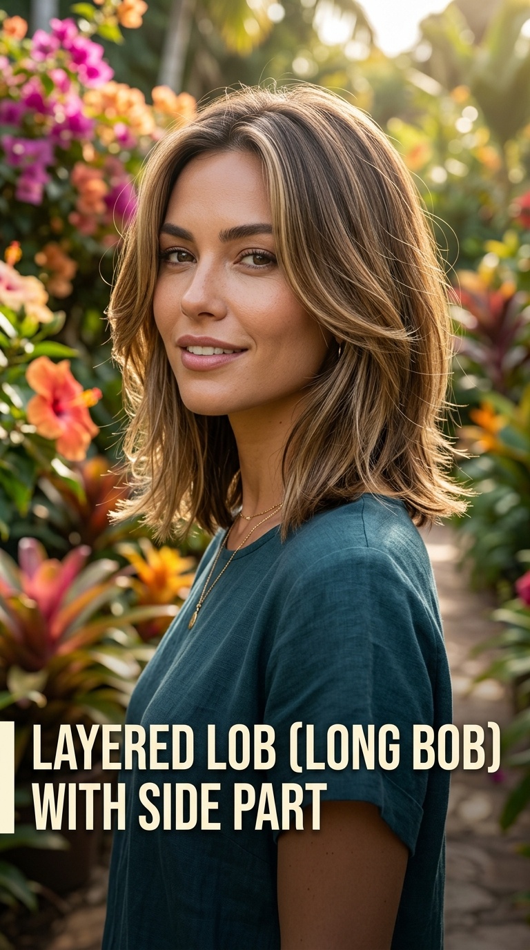 Layered Lob (Long Bob) with Side Part