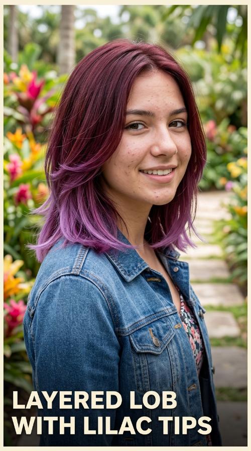 Layered Lob with Lilac Tips