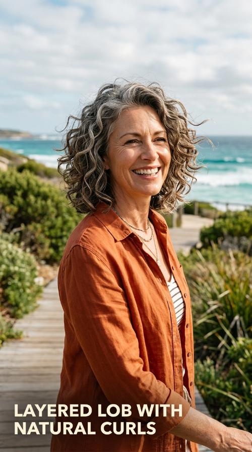 Layered Lob with Natural Curls