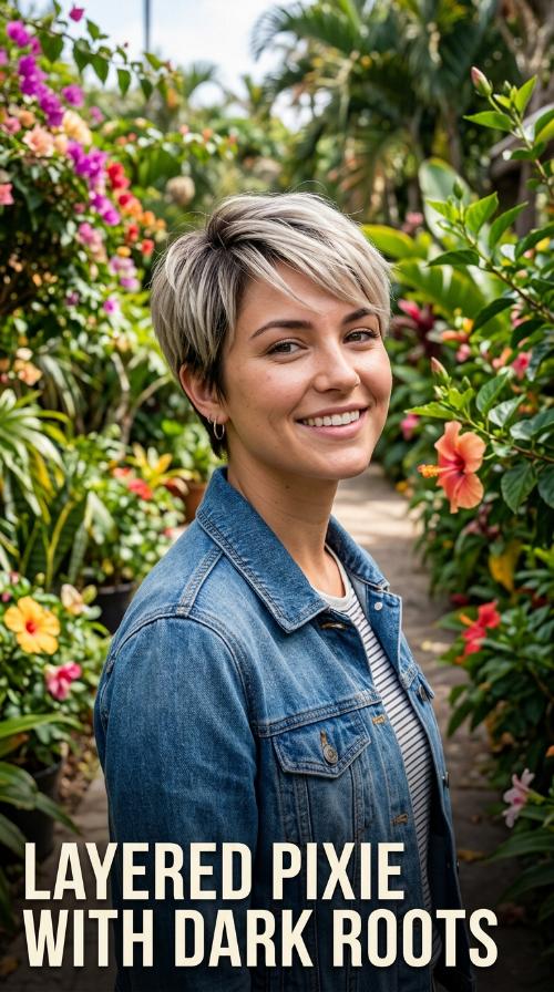 Layered Pixie with Dark Roots
