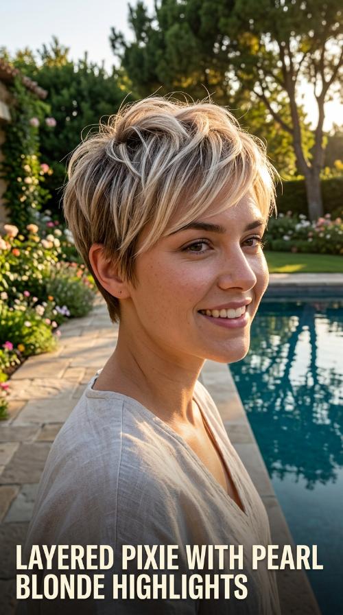 Layered Pixie with Pearl Blonde Highlights