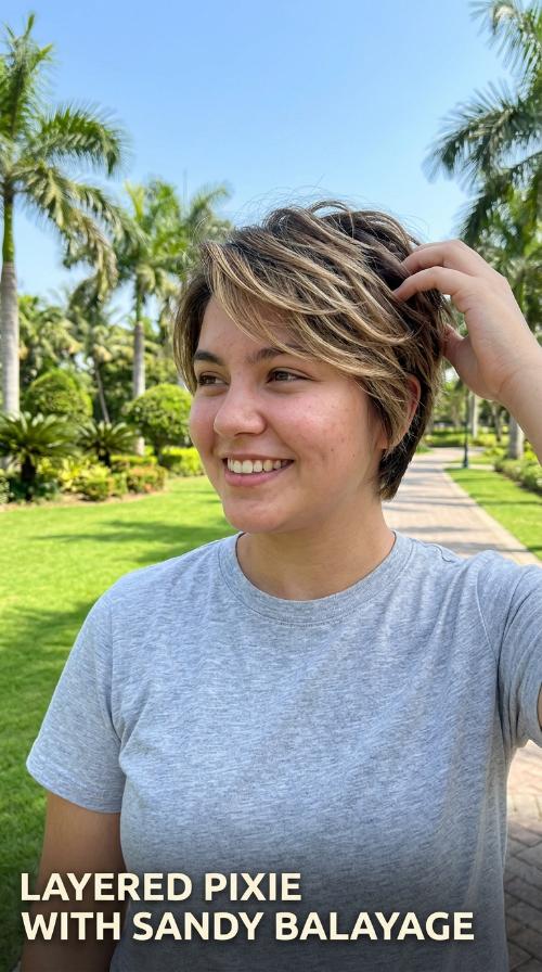 Layered Pixie with Sandy Balayage