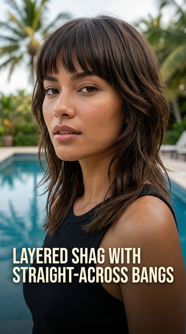 Layered Shag with Straight-Across Bangs