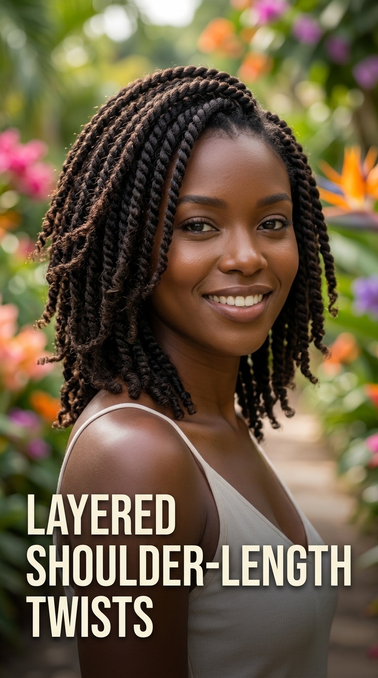 Layered Shoulder-Length Twists