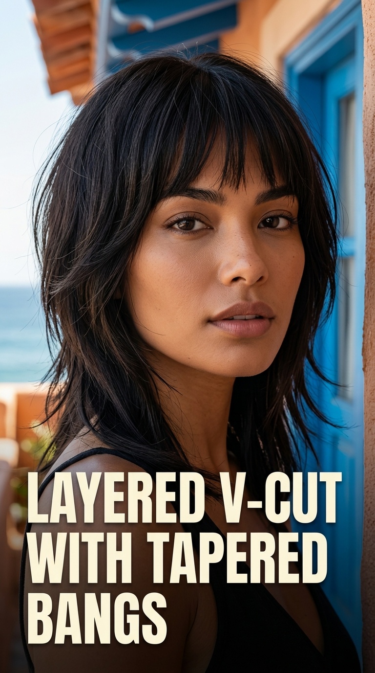Layered V-Cut with Tapered Bangs