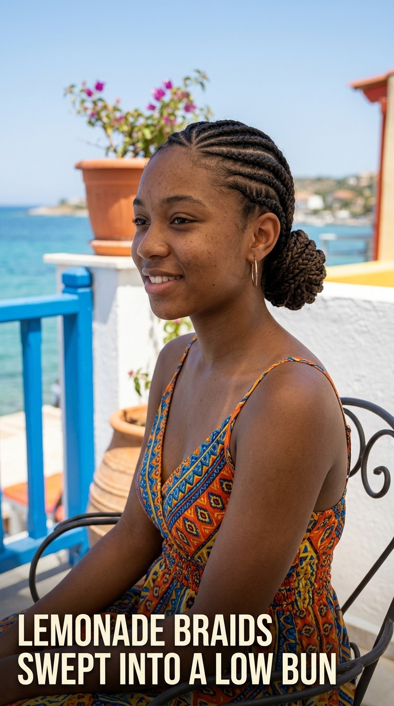 Lemonade Braids Swept into a Low Bun