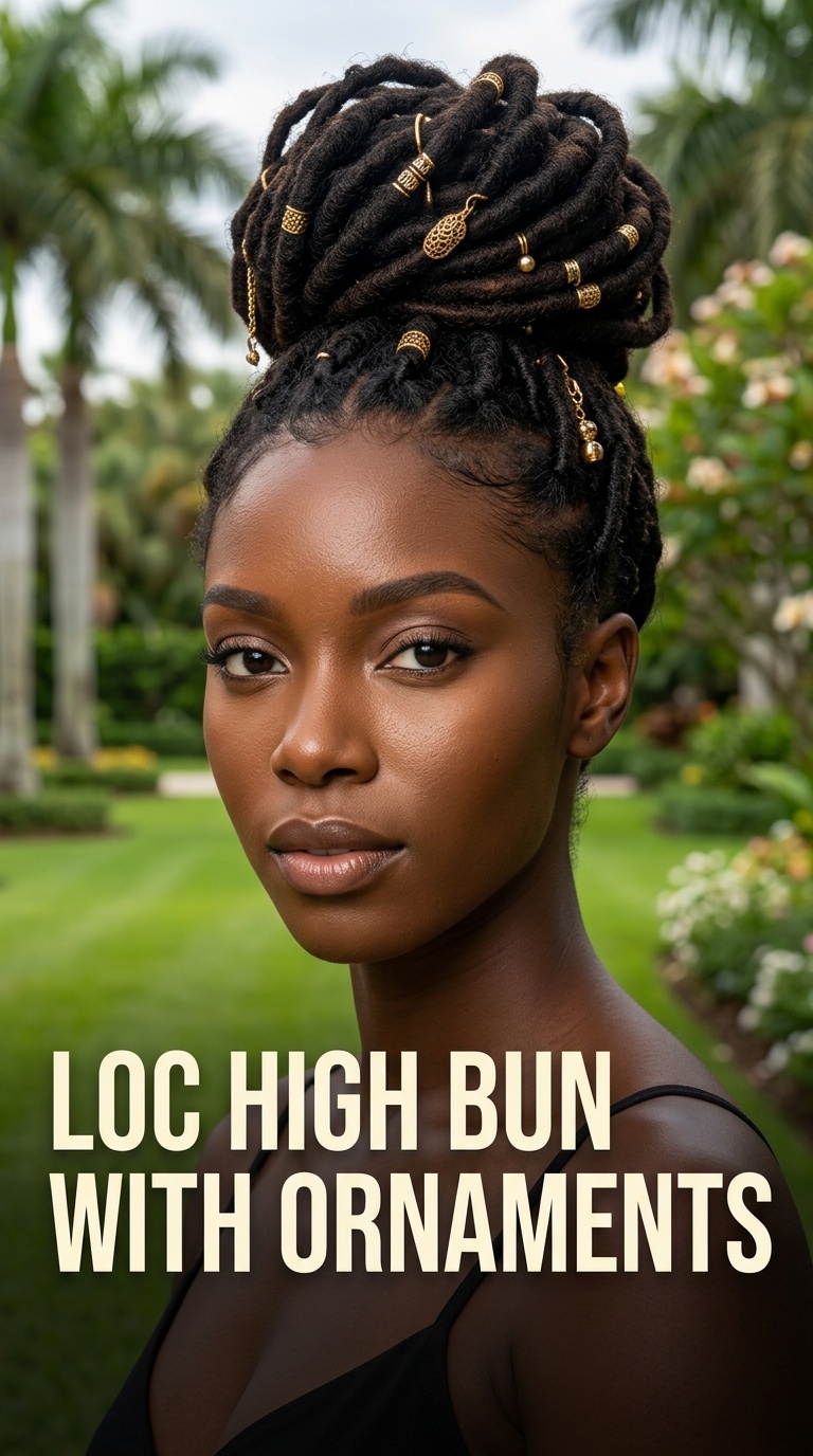 Loc High Bun with Ornaments