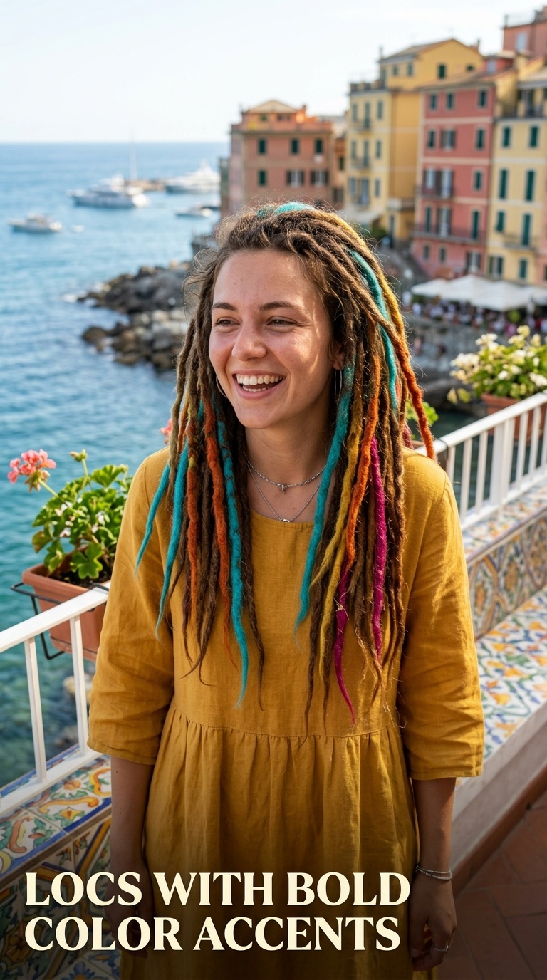 Locs with Bold Color Accents