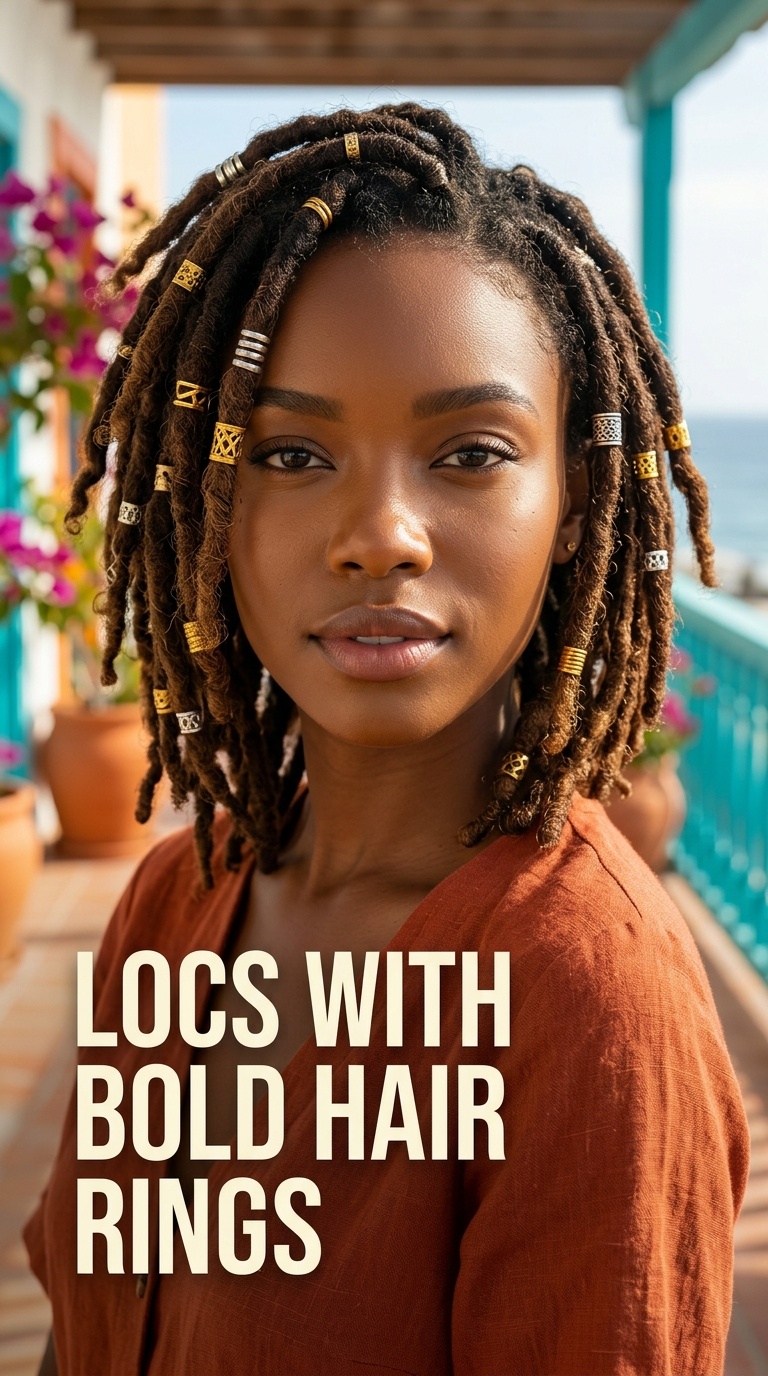 Locs with Bold Hair Rings
