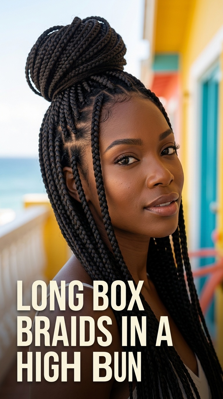 Long Box Braids in a High Bun