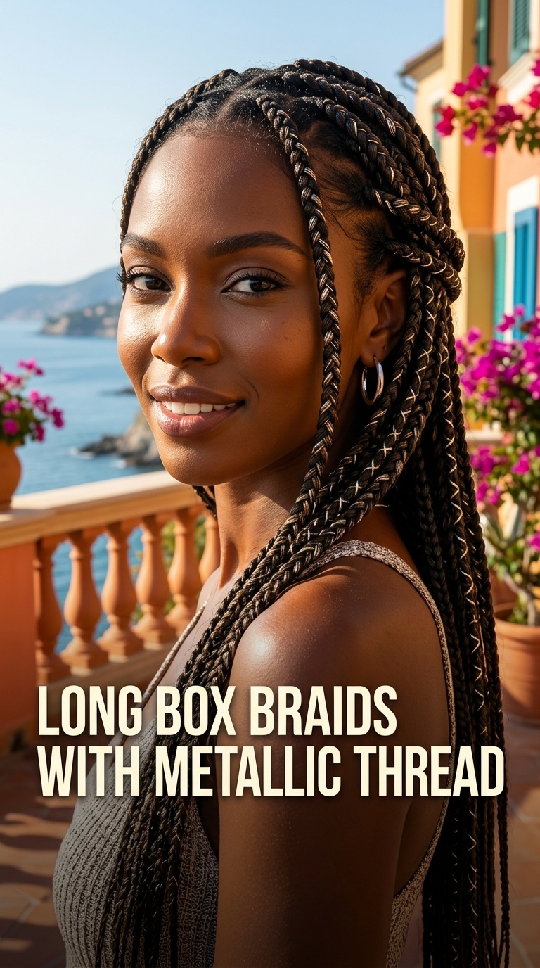 Long Box Braids with Metallic Thread