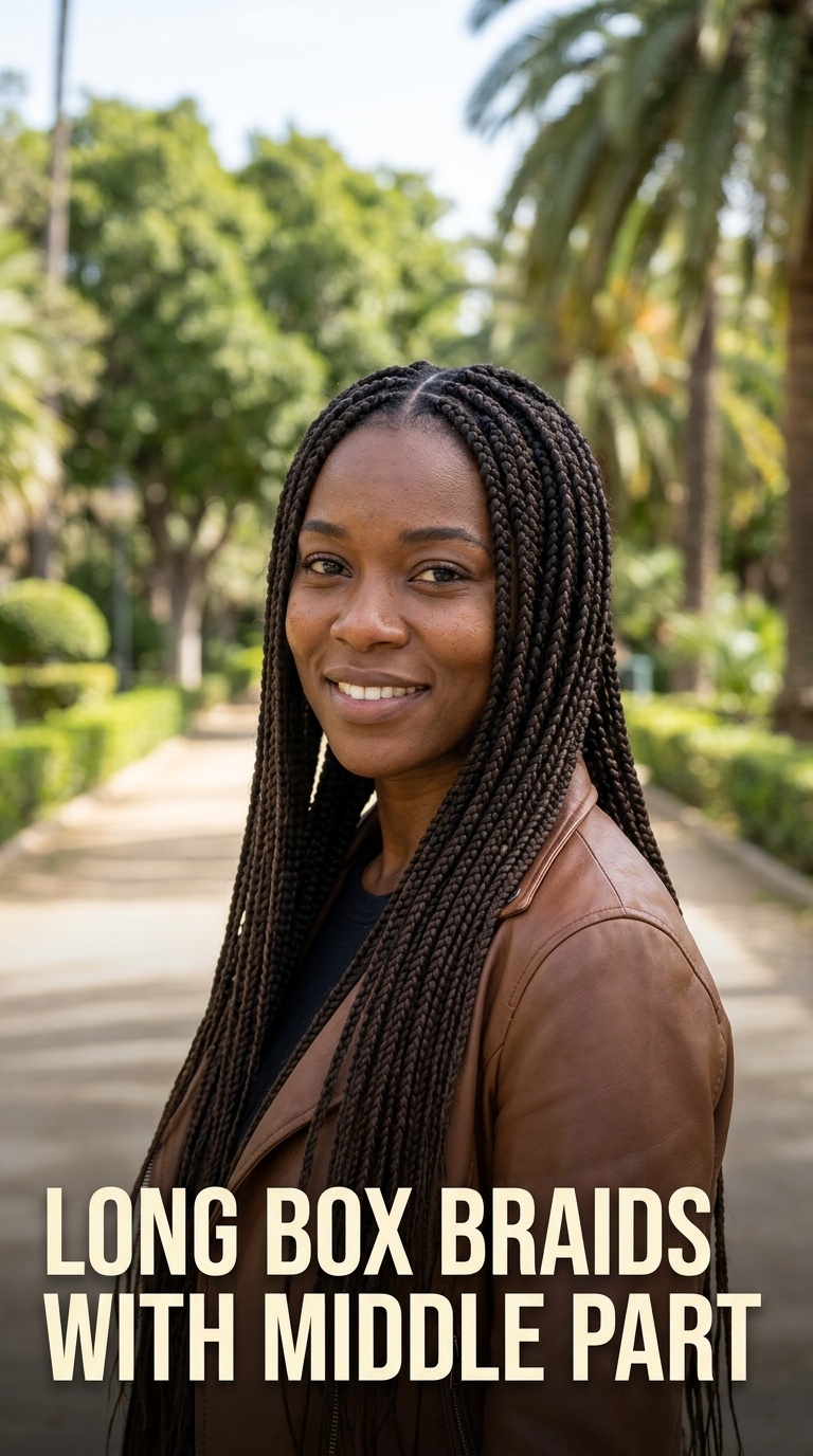 Long Box Braids with Middle Part