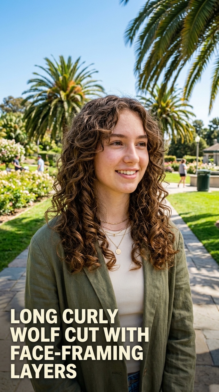 Long Curly Wolf Cut with Face-Framing Layers