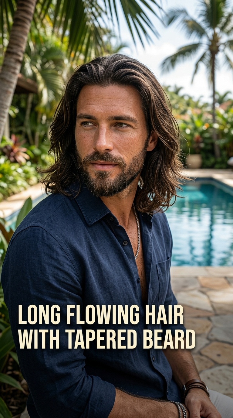 Long Flowing Hair with Tapered Beard