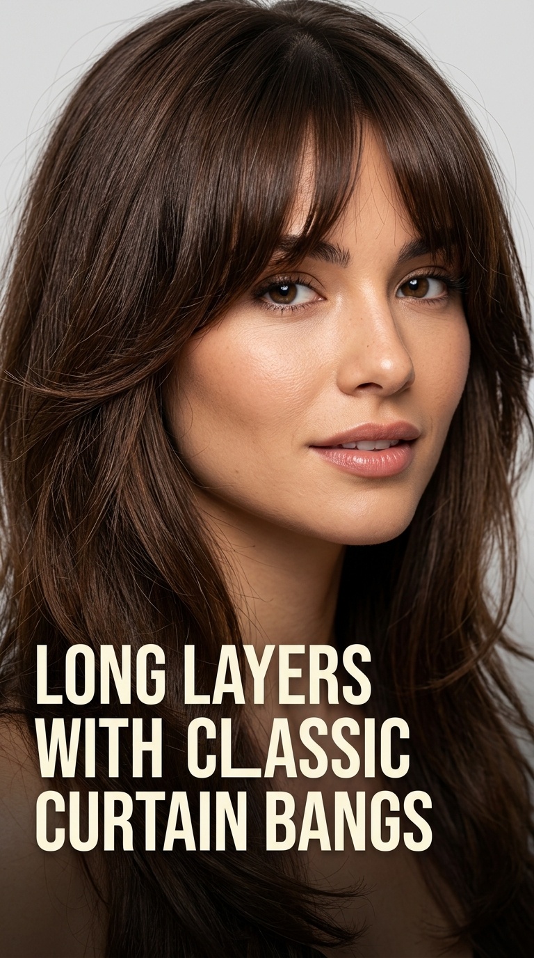 Long Layers with Classic Curtain Bangs
