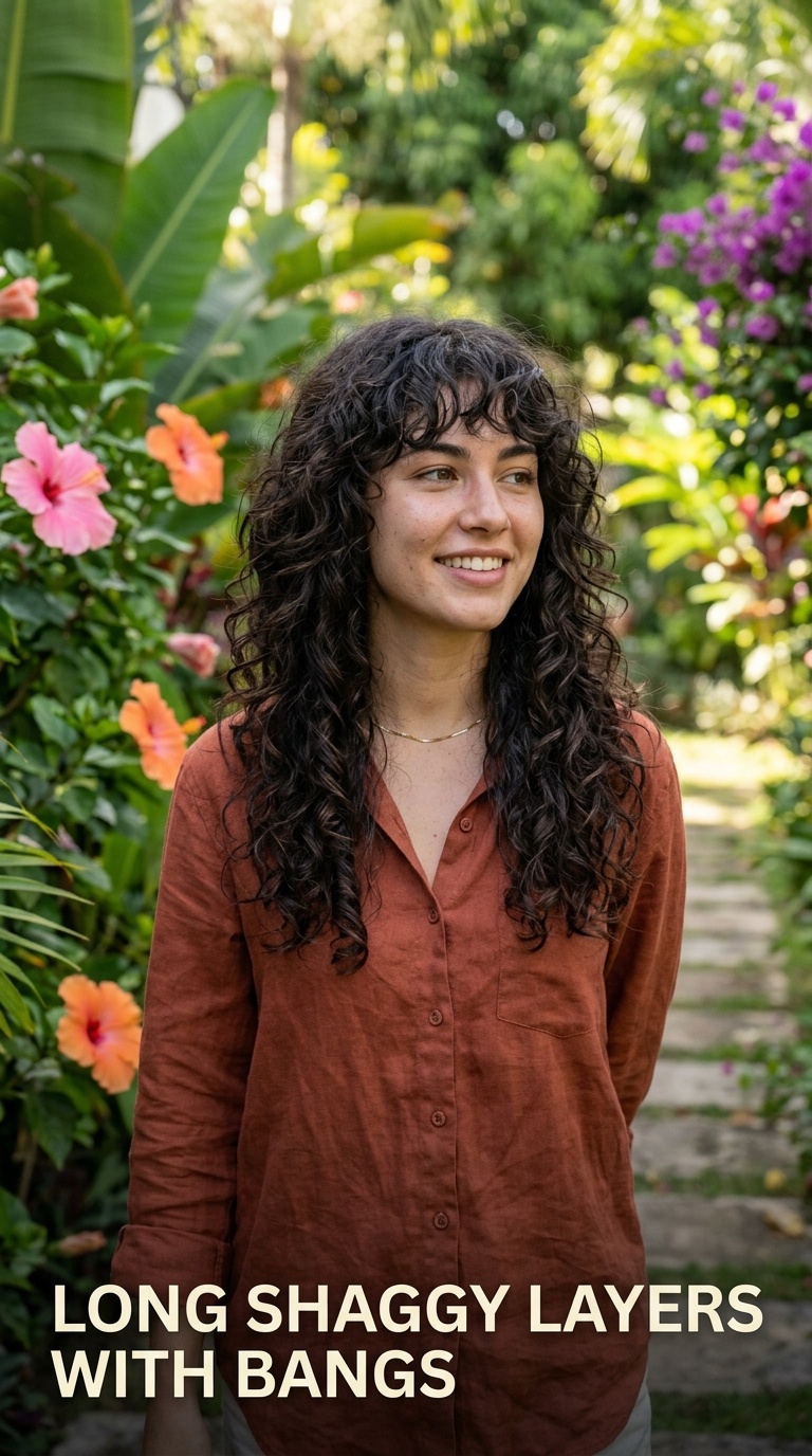 Long Shaggy Layers with Bangs