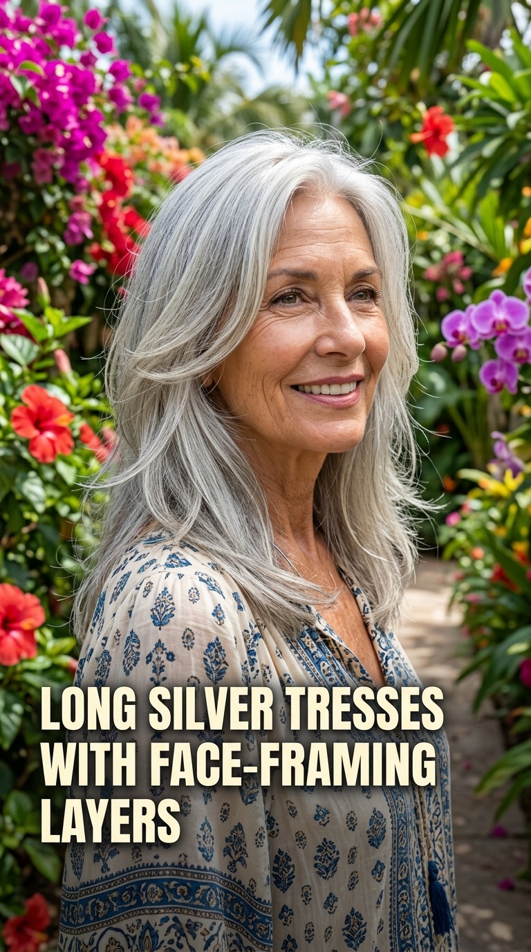 Long Silver Tresses with Face-Framing Layers
