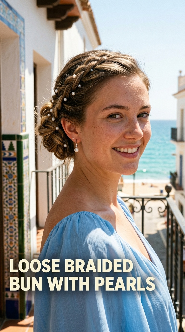 Loose Braided Bun with Pearls