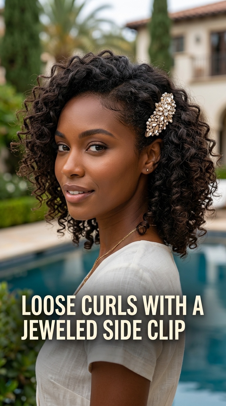 Loose Curls with a Jeweled Side Clip