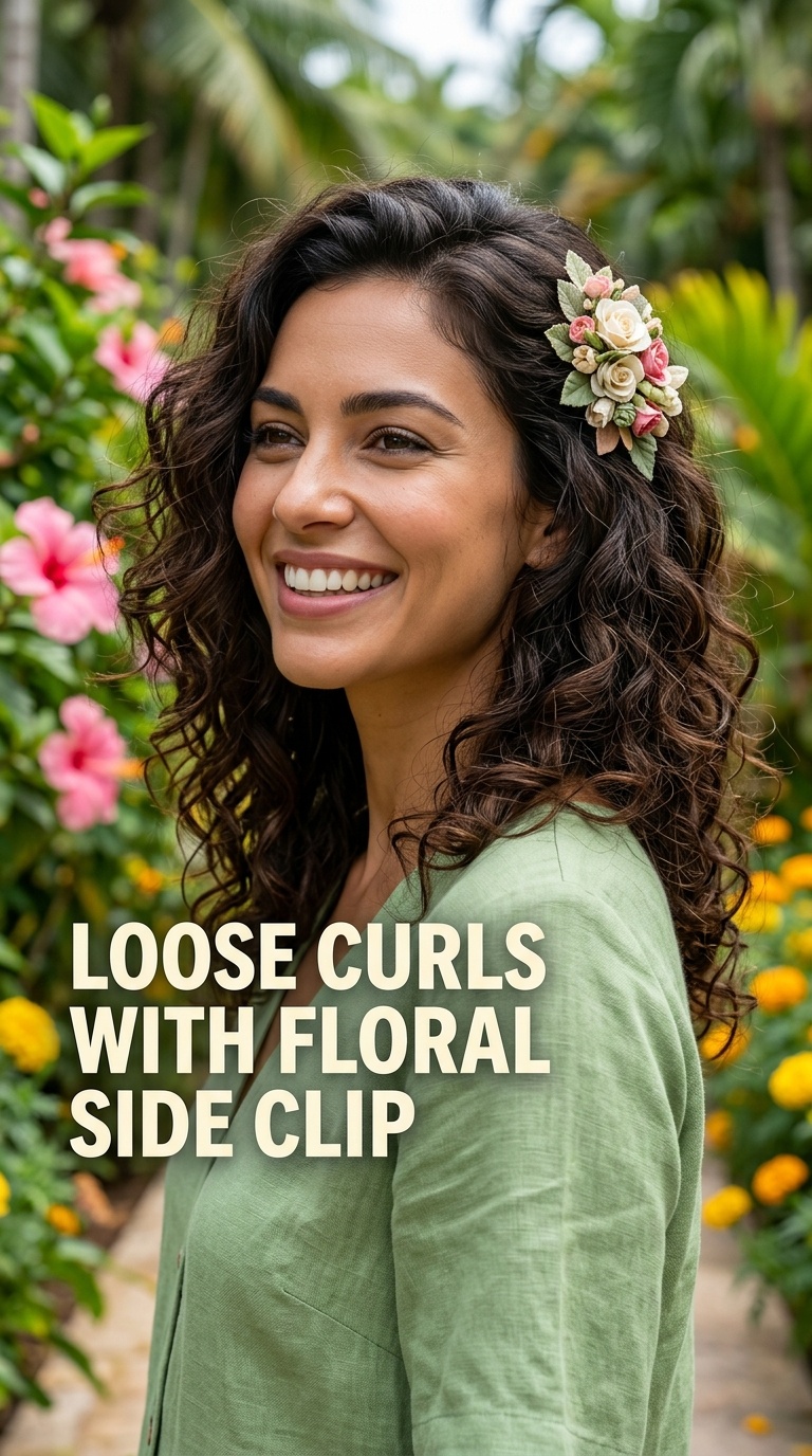 Loose Curls with Floral Side Clip