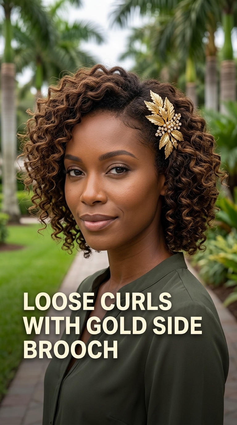 Loose Curls with Gold Side Brooch