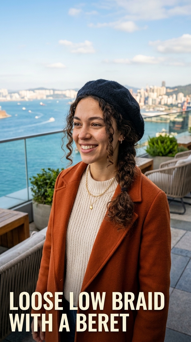 Loose Low Braid with a Beret