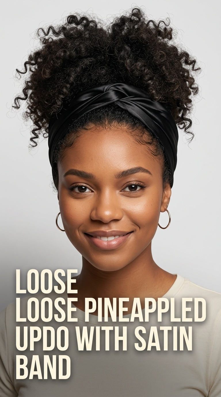 Loose Pineappled Updo with Satin Band