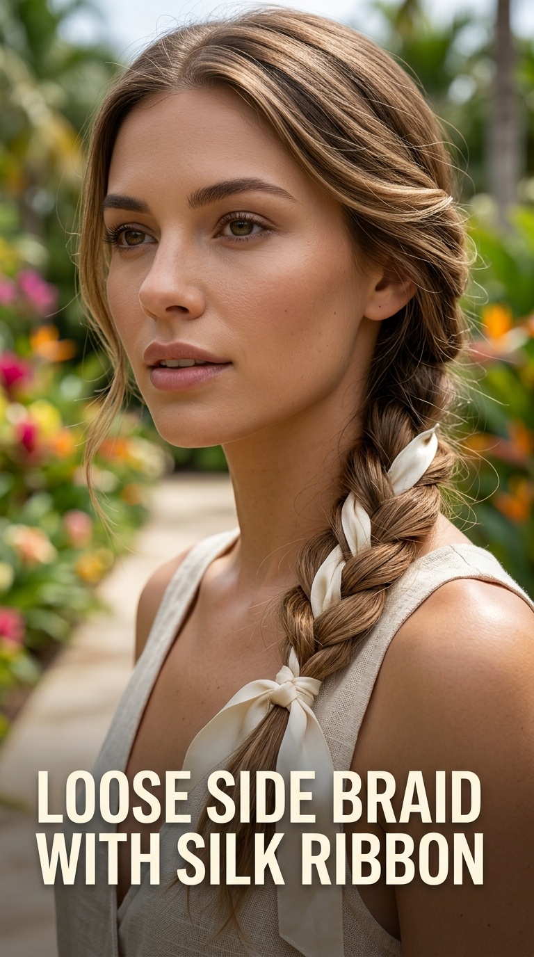 Loose Side Braid with Silk Ribbon