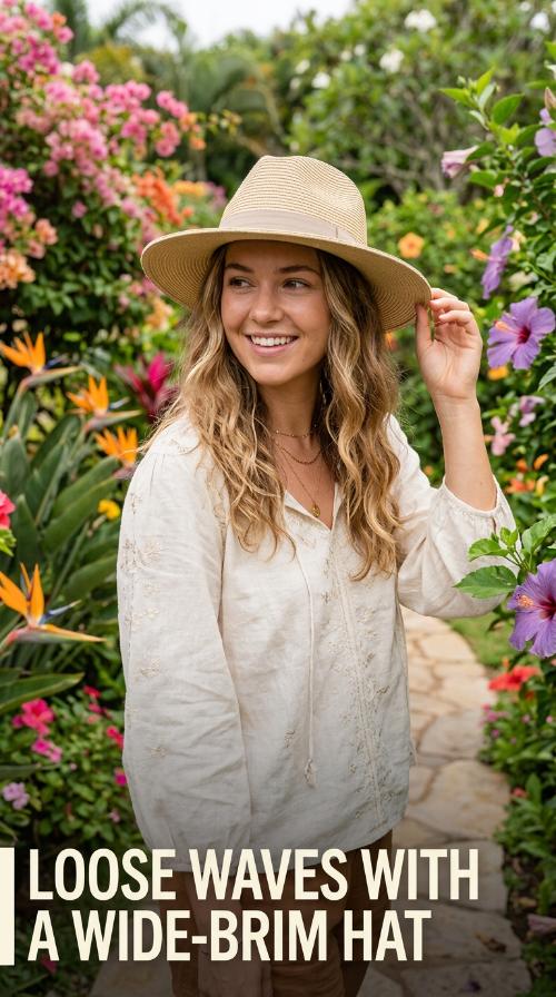Loose Waves with a Wide-Brim Hat
