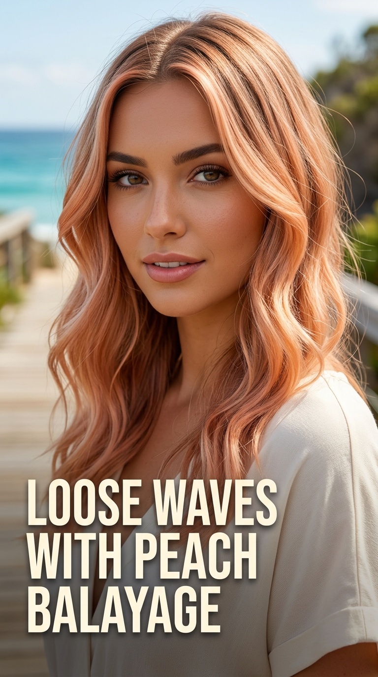 Loose Waves with Peach Balayage