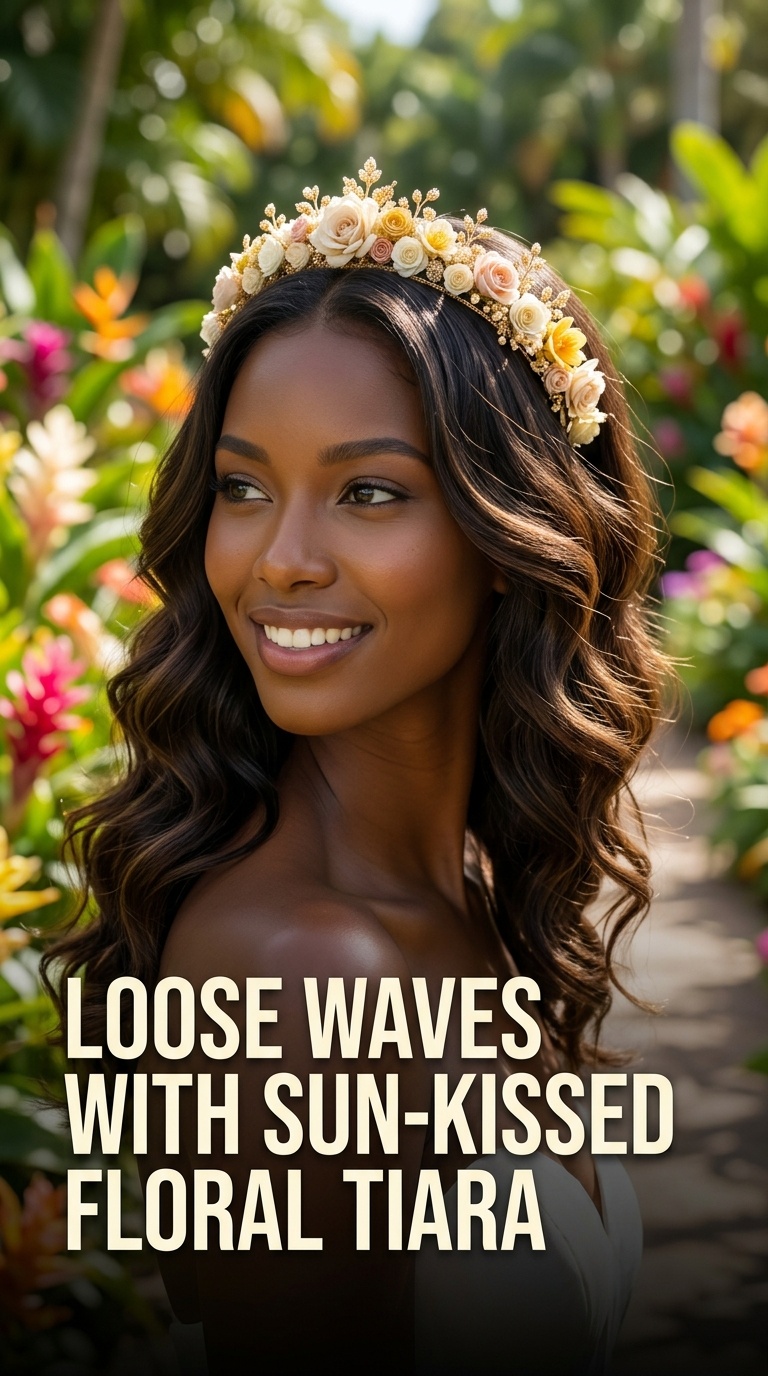 Loose Waves with Sun-Kissed Floral Tiara