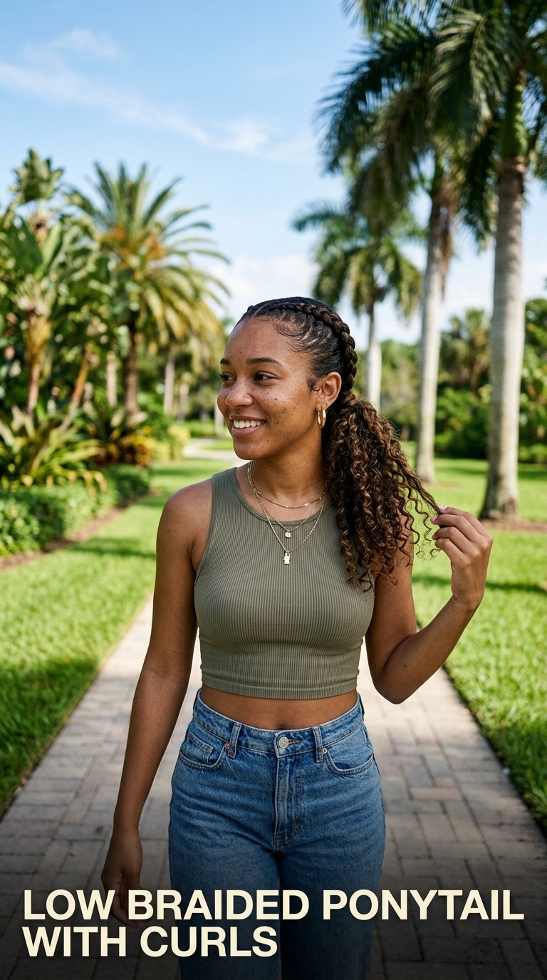 Low Braided Ponytail with Curls