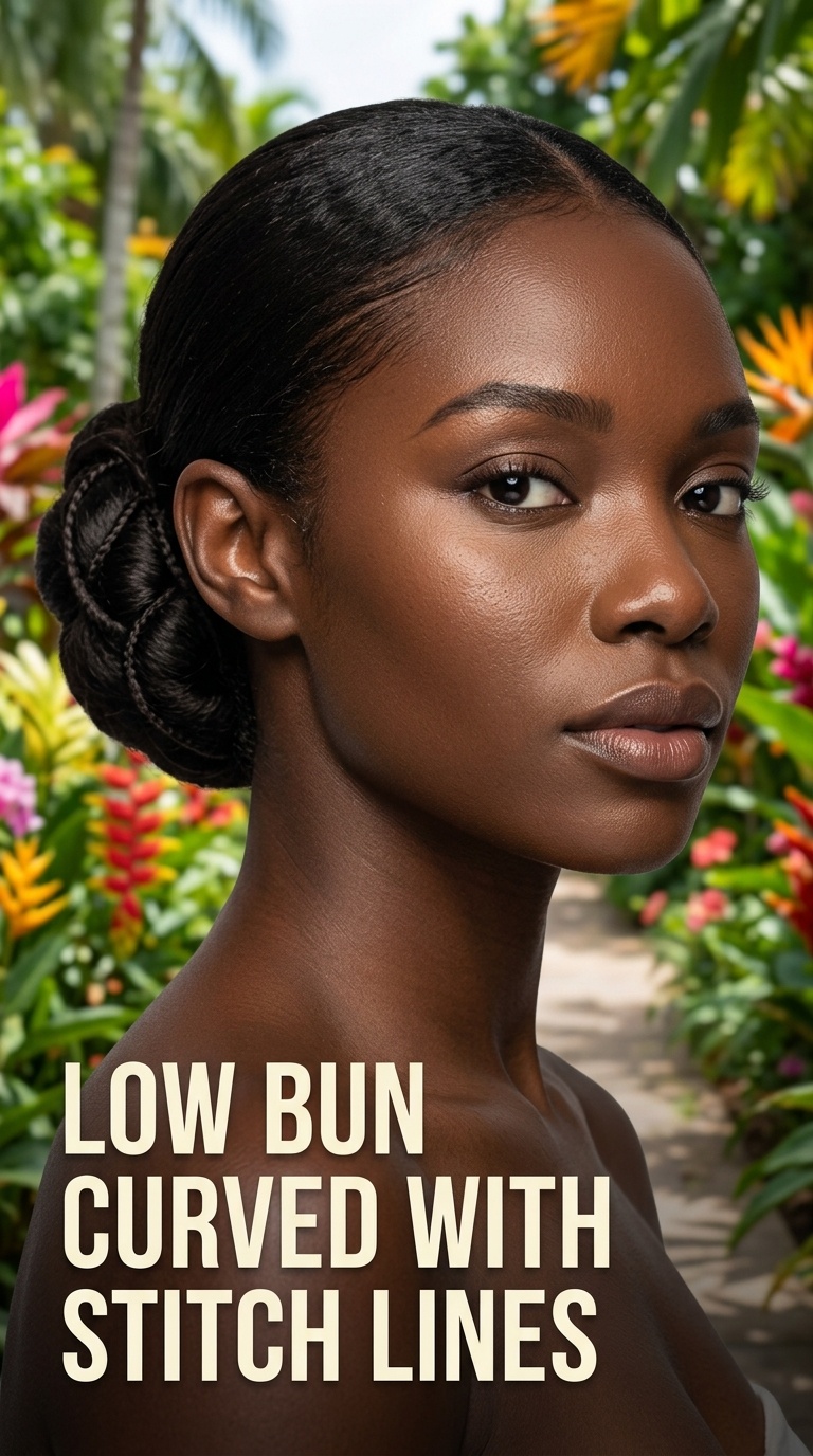 Low Bun with Curved Stitch Lines