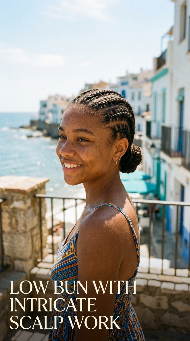 Low Bun with Intricate Scalp Work