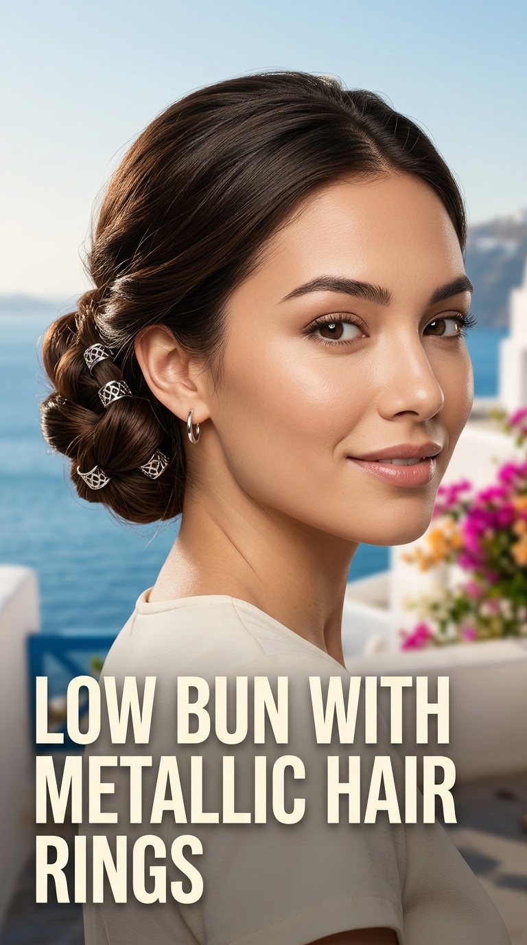 Low Bun with Metallic Hair Rings