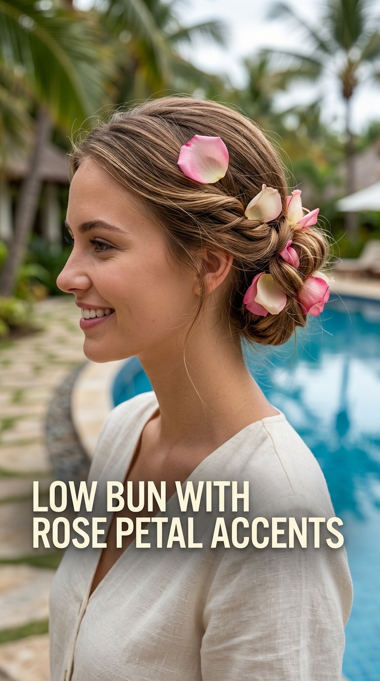 Low Bun with Rose Petal Accents