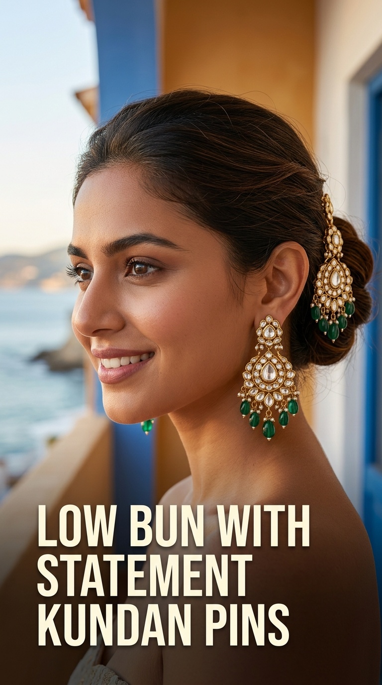 Low Bun with Statement Kundan Pins