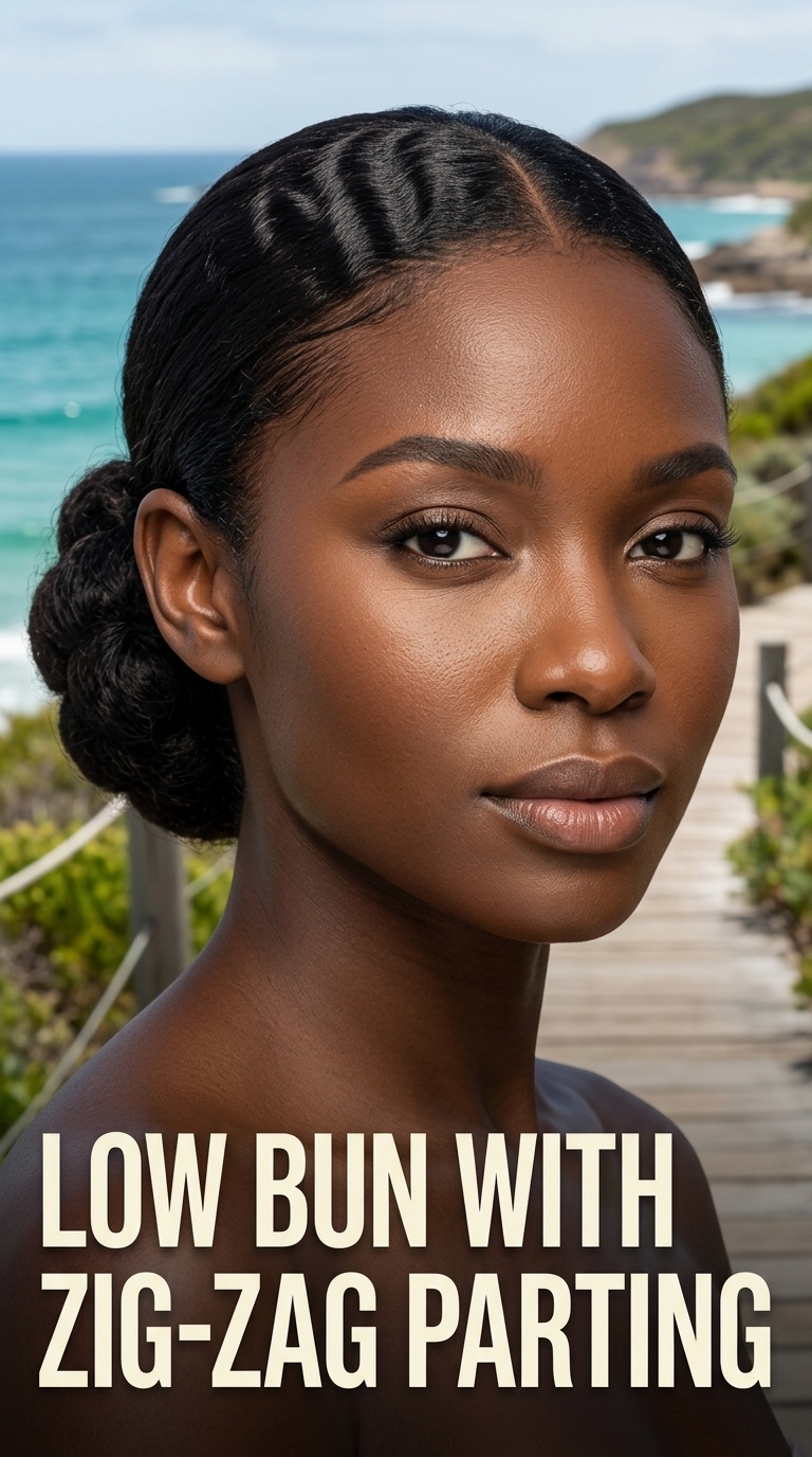 Low Bun with Zig-Zag Parting