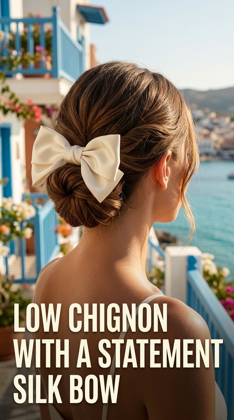 Low Chignon with a Statement Silk Bow