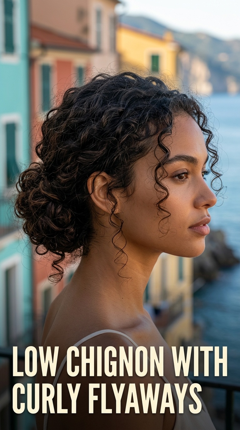 Low Chignon with Curly Flyaways