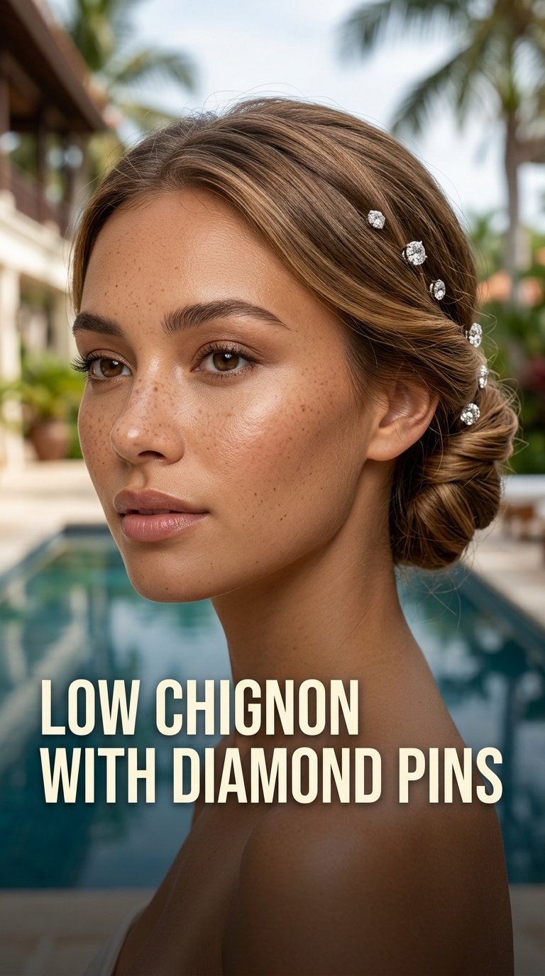 Low Chignon with Diamond Pins