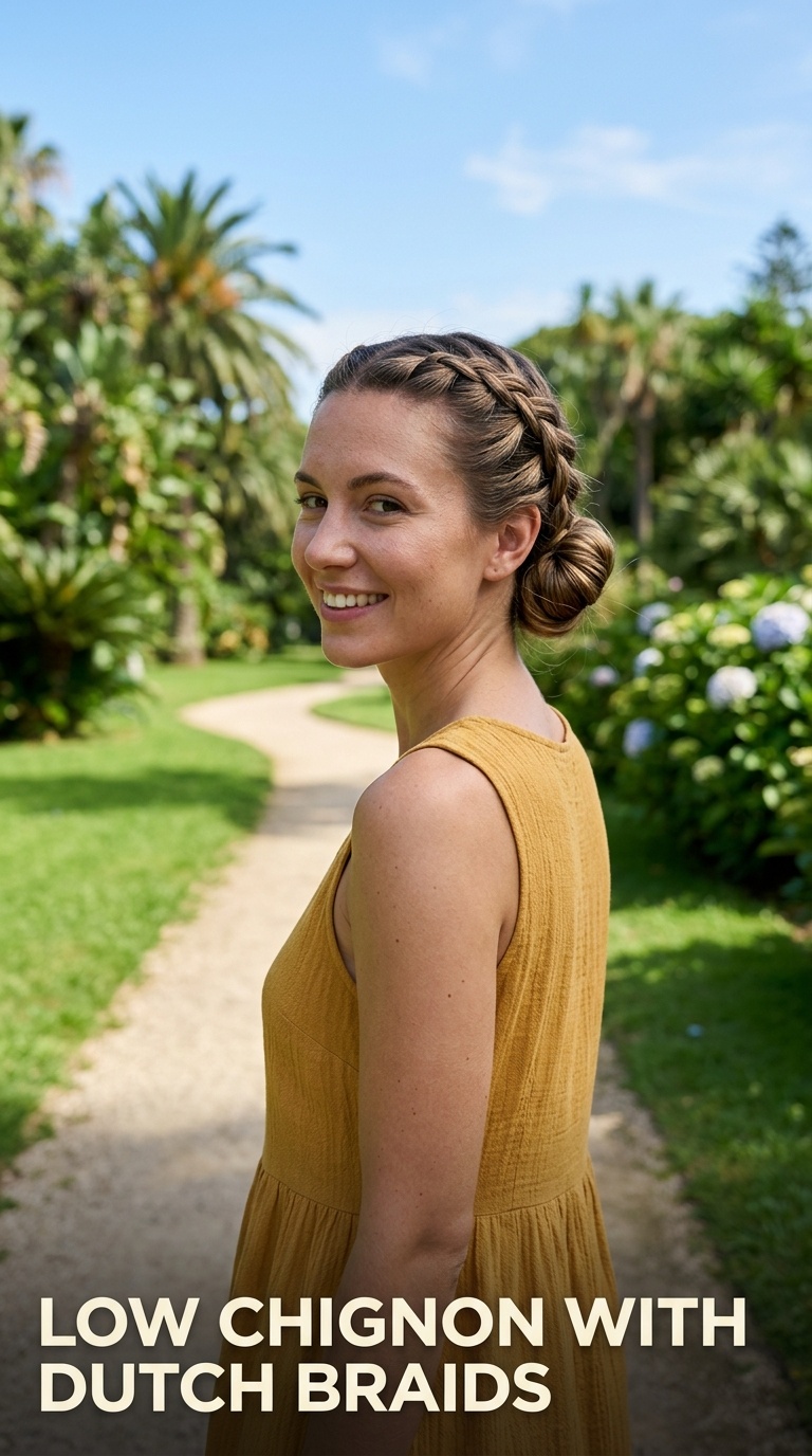 Low Chignon with Dutch Braids