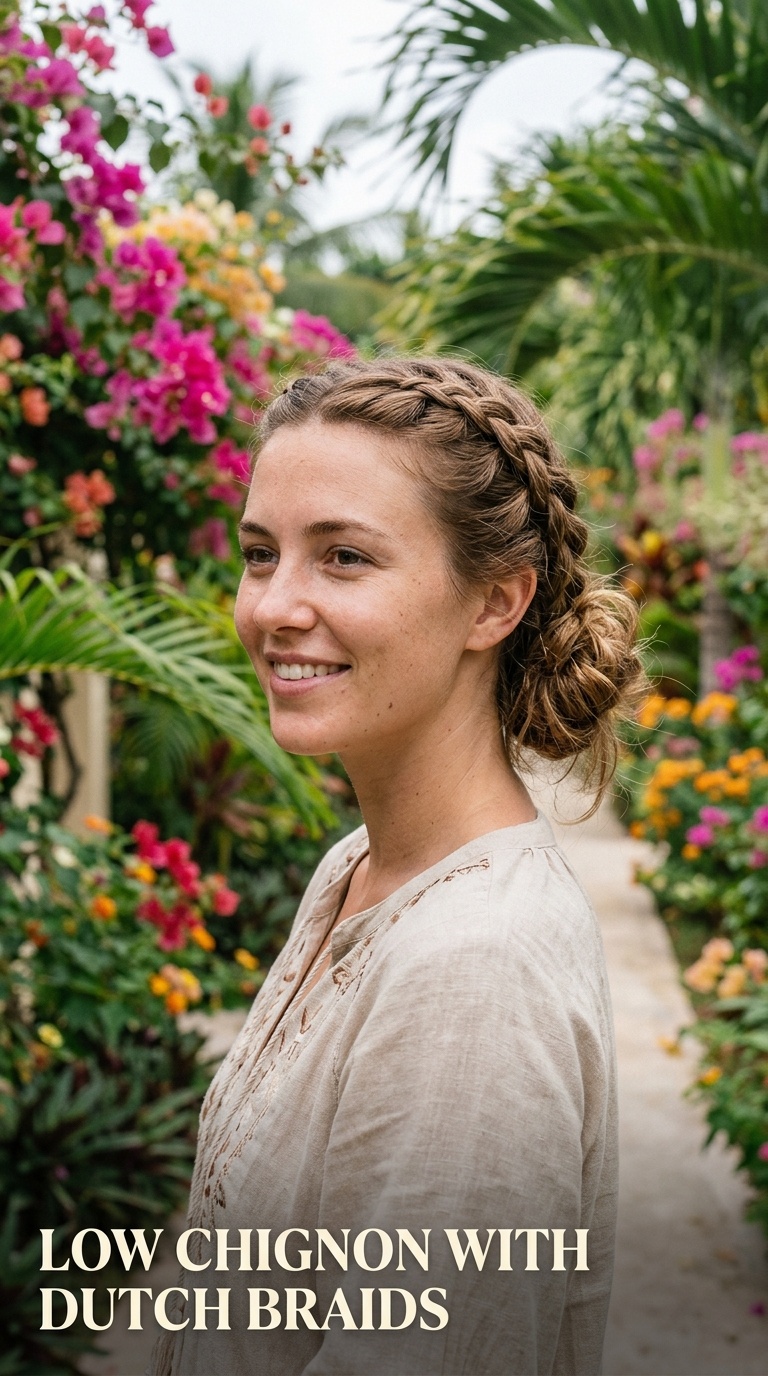 Low Chignon with Dutch Braids