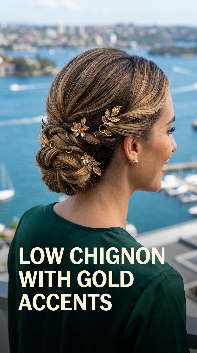 Low Chignon with Gold Accents