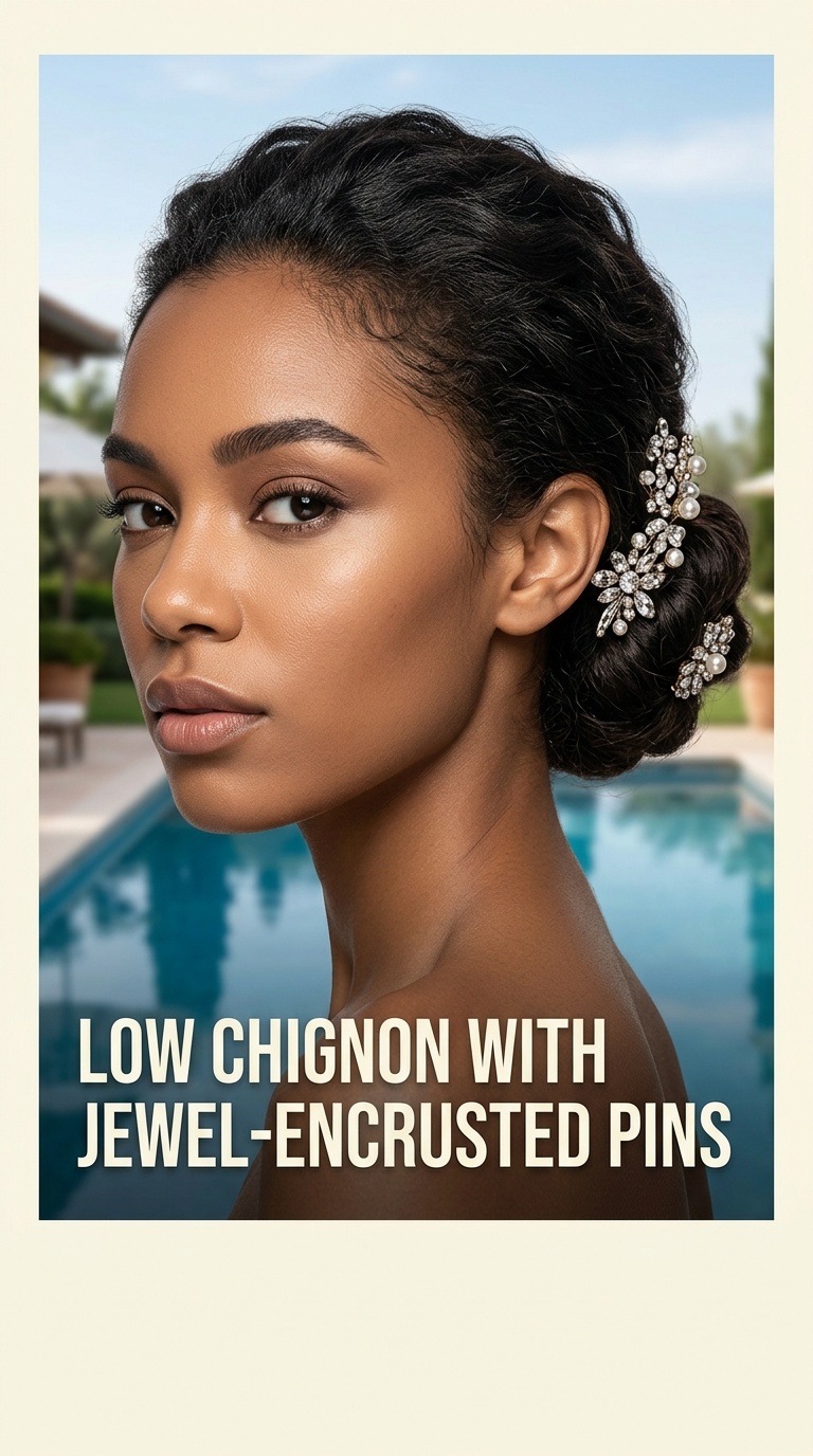 Low Chignon with Jewel-Encrusted Pins