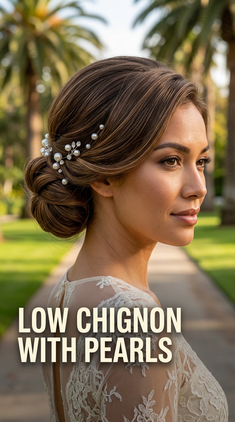 Low Chignon with Pearls