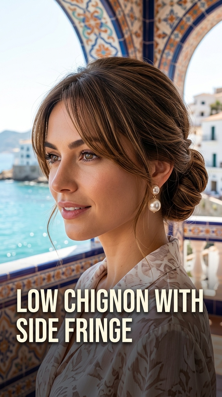 Low Chignon with Side Fringe