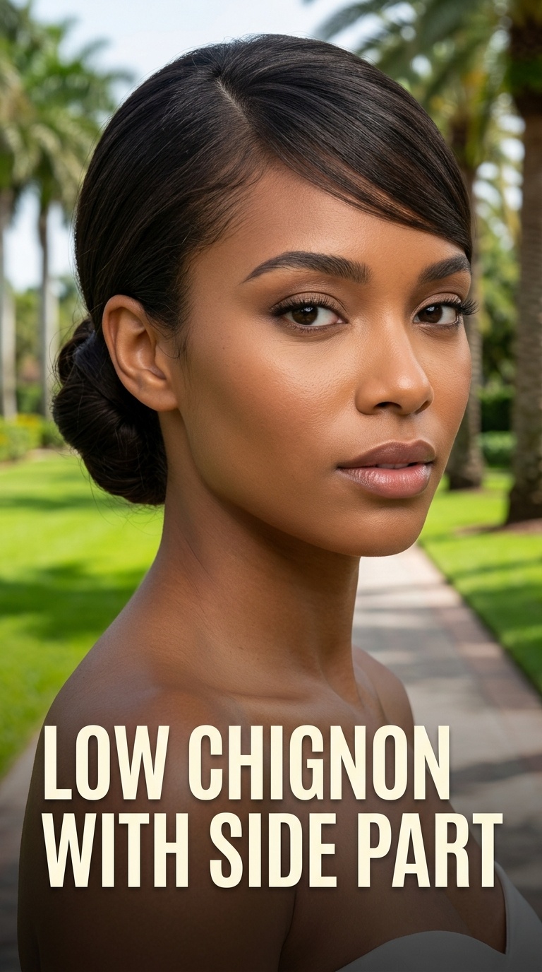 Low Chignon with Side Part